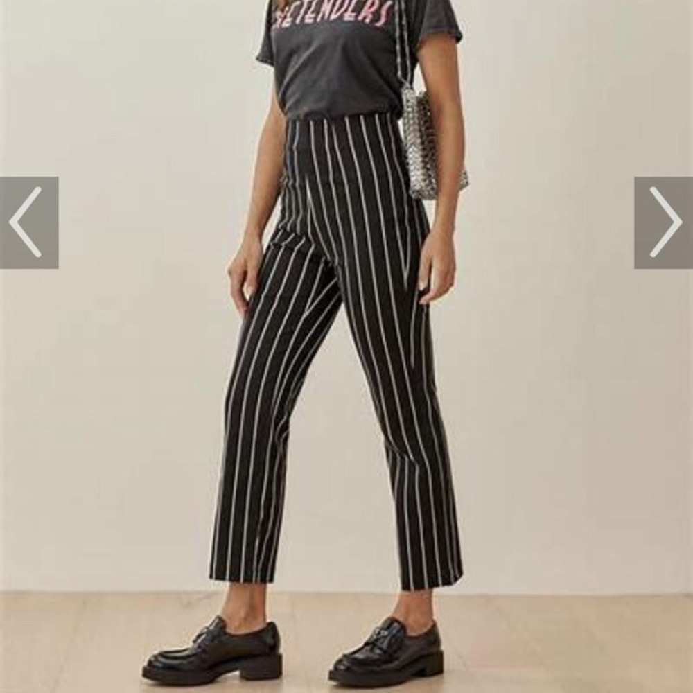 Reformation Marlon Pants Capone Stripe Black Sz 4 High Rise Crop Classic Retro